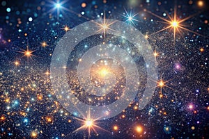 Cosmic galaxy cluster, bright stars, nebula background