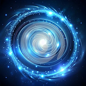 Cosmic-inspired glowing spiral waves with blue and white lights photo