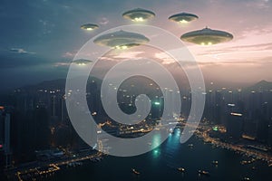 Cosmic invaders, Aliens\' spacecraft descends upon bustling coastal city