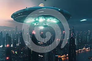 Cosmic invaders, Aliens\' spacecraft descends upon bustling coastal city