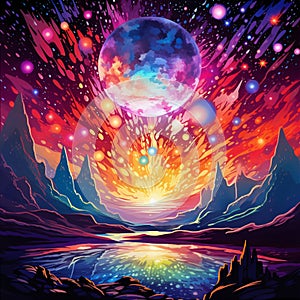 Cosmic Kaleidoscope with Dazzling Meteoric Display
