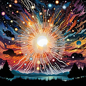 Cosmic Kaleidoscope with Dazzling Meteoric Display