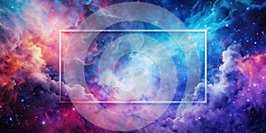 Cosmic nebula background with a rectangular frame for text or design elements. Generative AI