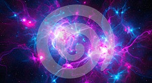 Vibrant Cosmic Nebula with Glowing Stars and Filaments