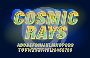 Cosmic Rays alphabet font. 3D effect letters, numbers and symbols.