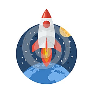 Cosmic rocket and exploration icon