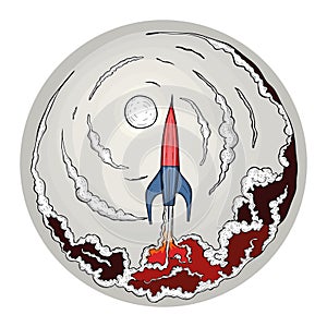 Space rocket launch and flies