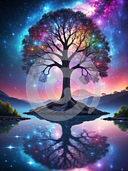 Cosmic sacred tree of life and wisdom