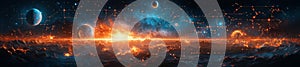 Cosmic Landscape with Zodiac Symbols and Planets in an Astronomical Setting photo