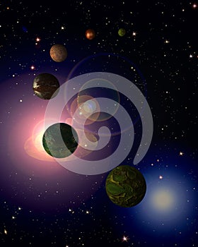 Cosmic sky with planets