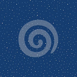 Cosmic space pattern with stars, night starry sky. Falling snow on dark blue background