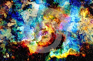 Cosmic space and stars, color cosmic abstract background. Crackle effect.