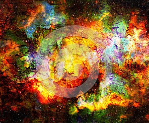 Cosmic space and stars, color cosmic abstract background. Crackle effect. Fire effect.