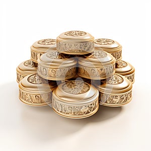 Cosmic Symbolism Golden Tin Boxes With Ornate Calligraphy And Jewish Culture Themes