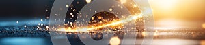 A cosmic whirlpool of light and particles floating in a tranquil space glowing with warm golden sparks photo