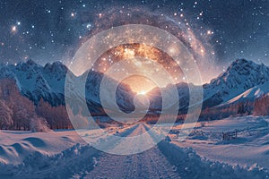 Cosmic winter beauty Starry skies and snowy landscapes in harmony