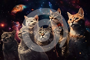 cosmic zoo, with a herd of felines walking among the stars