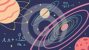 Cosmology Physics: Planets, Math, and the Universe's Equations, vector design Generative AI
