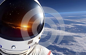 A cosmonaut in Earth orbit