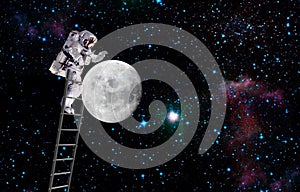 Cosmonaut on moon in outer space on leader photo