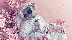 Cosmonaut, postcard for Cosmonaut Day. Selective focus.