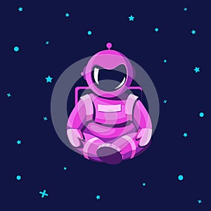 Cosmonaut in a spacesuit with yoga gestures. The astronaut in the lotus position is floating in the stratosphere against the