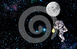 Kozmonaut cestovanie na mesiac a osvetlenie vesmír 