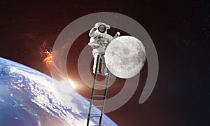 Cosmonaut traveling on moon.mission in outer space