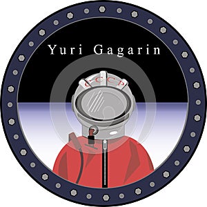 Cosmonaut Yuri Gagarin in the porthole