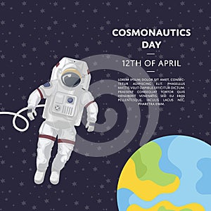 Cosmonautics day poster with spaceman