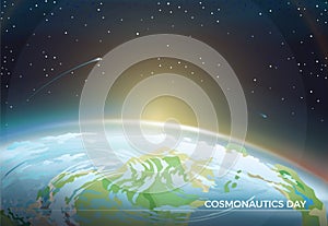 Cosmonautics Day Themed Poster with Earth part