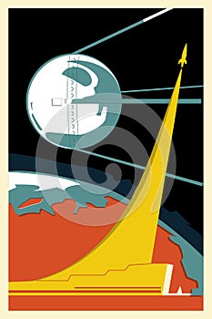 Cosmonautics day vector card, space card, space