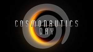 Cosmonautics Day with yellow light of black planet in galaxy