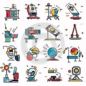 Cosmonautics icons set, thin line design, vector illustration