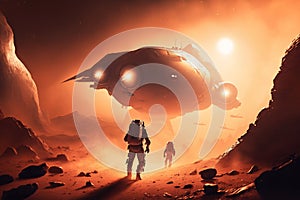 cosmonauts on Mars planet