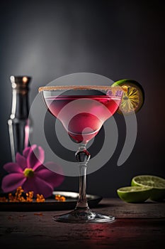 Cosmopolitan cocktail. Background with smoke. enerative Ai