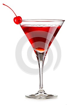 Cosmopolitan cocktail with cherry isolated