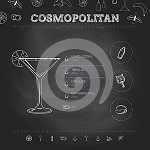 Cosmopolitan. Cocktail infographic set. Vector illustration