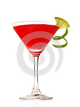 Cosmopolitan Cocktail with Lime Twist on white Background
