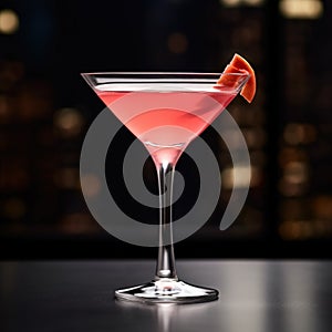 Cosmopolitan cocktail. A refreshing drink with a pulp of red berries on a black background