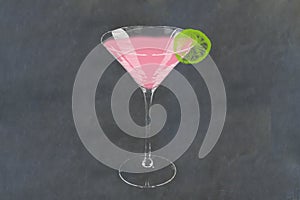 Cosmopolitan Cocktail sketch on blackboard