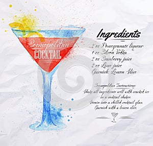 Cosmopolitan cocktails watercolor