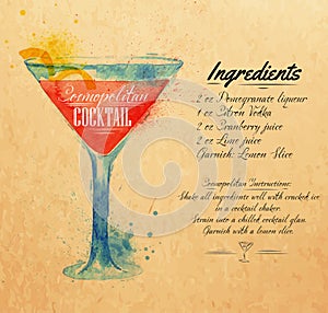 Cosmopolitan cocktails watercolor kraft