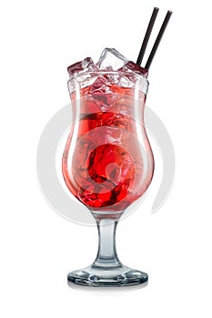 Cosmopolitan in hurricane glass on white