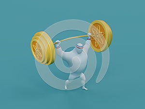 Cosmos Atos Crypto Heavy Barbell Lift Muscular Person 3D Illustration