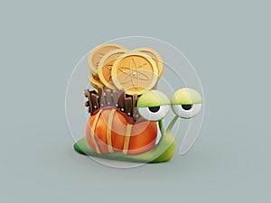 Cosmos Atos Snail Sleepy Tired Slow Crypto Currency 3D Cartoon  Illustration Render