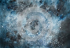 Cosmos, cosmic space with galaxies, nebulae and stars watercolor illustration photo