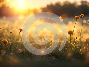 cosmos flowers field over blurred sunset background.