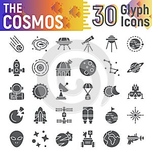 Cosmos glyph icon set, space symbols collection, vector sketches, logo illustrations, astronomy signs