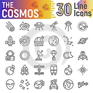 Cosmos line icon set, space symbols collection, vector sketches, logo illustrations, astronomy signs